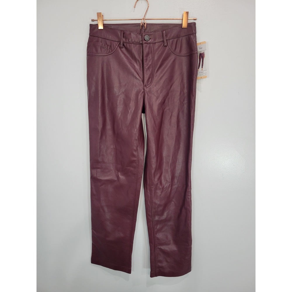 Joie Burgundy Faux Leather High Waisted Straight Leg Pants Size‎ 2